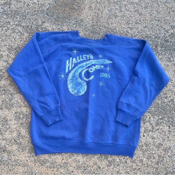 Hanes Blue Crewneck Sweater with Ribbed Cuffs made in USA - Picture 2 of 7